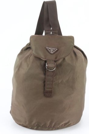 Prada Khaki Leather Nylon Backpack (Pre-Owned)