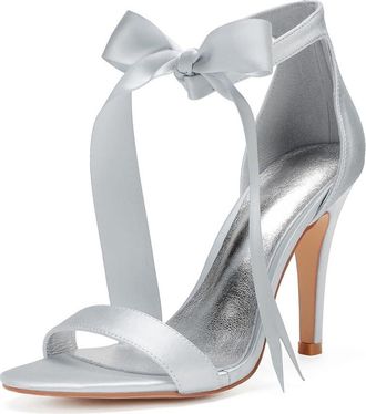 Generic High Heel Sandals Women Peep Toe Straps Stiletto Sandals Satin Evening Party Prom Wedding Bridal Shoes 10.5Cm,Silver,8 UK