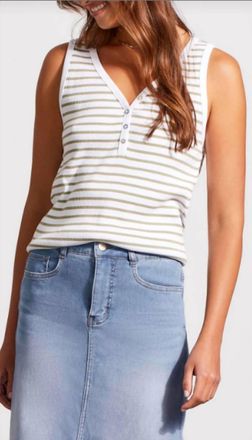 Tribal Henley Tank With Buttons-Cactus Stripe