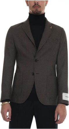 Paoloni Houndstooth Slim Fit Wollen Jas - Heren - Blazers - Bruin - L - Wol - Jassen