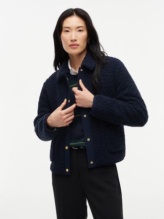 Tommy Hilfiger Womens Gold-Button Teddy Fleece Jacket - Navy Blue - XXL