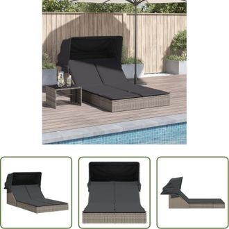 vidaXL Lettino doppio - Lettino Doppio con Baldacchino e Cuscini Grigio in Polyrattan