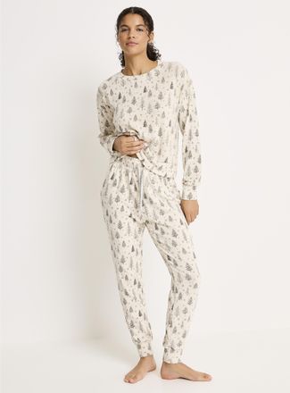 Splendid Womens Marna pine trees waffled fleece pyjama set