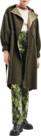 Desigual Trek Trench Coat in Green at Nordstrom, Size X-Small