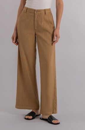 Kut from the Kloth Meg High Waist Linen Blend Wide Leg Pants in Wood at Nordstrom, Size 14