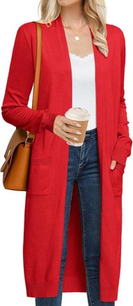 Grace Karin Womens 2025 Trendy Long Cardigans Sweater Lightweight Open Front Long Sleeve Maxi Duster Coats with Pockets, Red, XXL