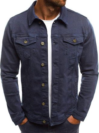 Generic Mens Denim Shirts Casual Vintage Button Down Lapel Long Sleeve Shirt with Multi Pockets Classic Washed Solid Color Denim Jacket Autmn Work Out Comfy D