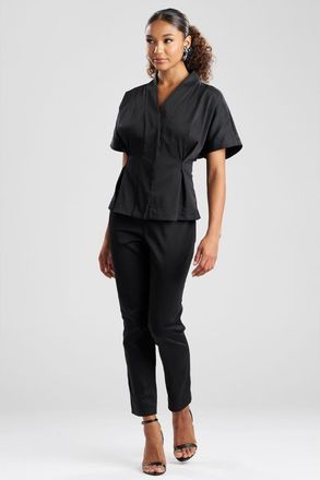 Natori Cotton Chino Pleat Release Cap Sleeve Jacket in Black at Nordstrom, Size X-Small