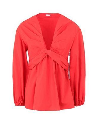 8 by YOOX COTTON PLEATED DEEP V-NECK BLOUSE