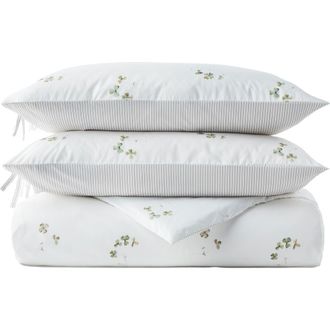 Christy Clover Romantic Floral Striped Reversible Duvet Cover Sets in Green at Nordstrom, Size Queen