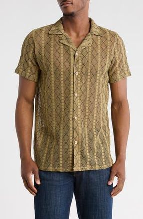T.R. Premium Modern Fit Textured Camp Shirt in Olive at Nordstrom Rack, Size Xx-Large