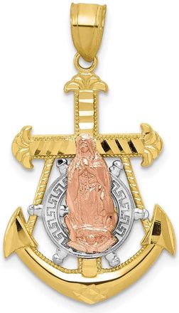 Diamond2Deal 10k Two-tone Rhodium Mariner Blessed Mother Pendant