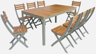 Sweeek Mesa De Jard&iacute;n De Acacia Con Esquinas Redondeadas, 8 Sillas