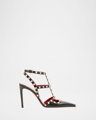 Valentino Garavani 100mm Rockstud Leather Ankle-Strap Pumps