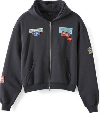 Cotton On Mens Cropped Zip Up Graphic Hoodie in Washed Black Skyworks at Nordstrom, Size Xx-Large