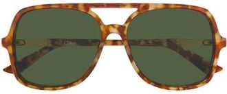 Chlo&eacute; 57mm Navigator Sunglasses in Shiny Havana Red Spot Beige at Nordstrom