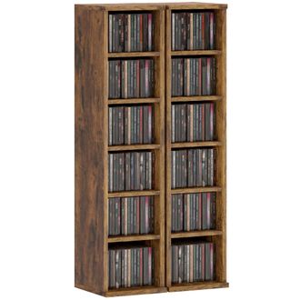 HOMCOM Homcom Set De 2 Estanter&iacute;as Para Cds Y Dvds, Soportes Para Cd Estrechos Con 12 Compartimentos, Estantes Ajustables, 21x22,5x88,5 Cm, Marr&oacute;n R&uacute;stico