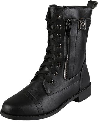 Generic Womens Leather Boots, Large Sizes, Half-Height Ankle Boots, Block Heel, Lace-Up Boots, Autumn and Winter Ankle Boots, Non-Slip Plain Casual Shoes, Wes