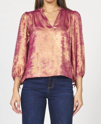 Dear John Denim Margot Puff Sleeves Blouse In Beaujolais/gold