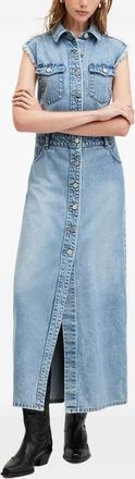 AllSaints Blair denim blousejurk met franje - Blauw