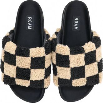 Roam Womens Fuzzy Checkered Slides In Black