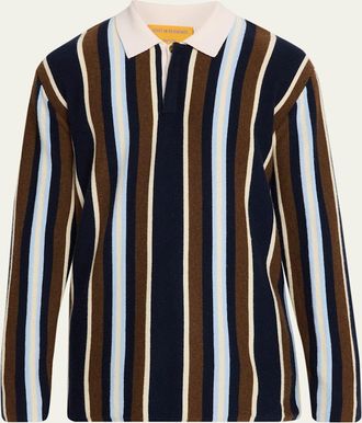 Guest In Residence Mens Cashmere Multi Stripe Long-Sleeve Polo Shirt