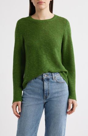 Eileen Fisher Textured Crewneck Organic Linen & Cotton Sweater in Field at Nordstrom, Size X-Large