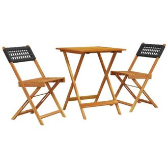 vidaXL Juego De Bistro De 3 Piezas Rat&aacute;n Pe Y Madera Maciza Negro Vidaxl