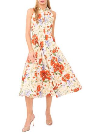 Ted Baker Noemi Floral Pleated Sleeveless Cotton Midi Shirtdress in Fire Orange at Nordstrom, Size 12