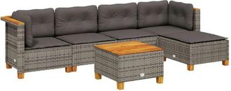 vidaXL Set De Muebles De Jard&iacute;n 6 Pzas Y Cojines Rat&aacute;n Sint&eacute;tico Gris Vidaxl