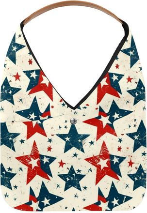 Generic Retro American Stars Pattern (4) Reusable Lightweight Grocery Bags - Foldable Into Compact Pouch, Washable & Sturdy, Multipurpose for Shopping and Tra