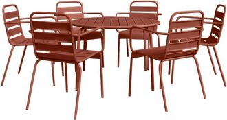 VENTE-UNIQUE.COM Conjunto de mesa y sillas para jard&iacute;n acero terracota