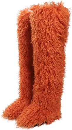 Generic Fluffy Thigh High Boots, Over the Knee Fluffy Boots for Women, 28cm (Orange,8.5)