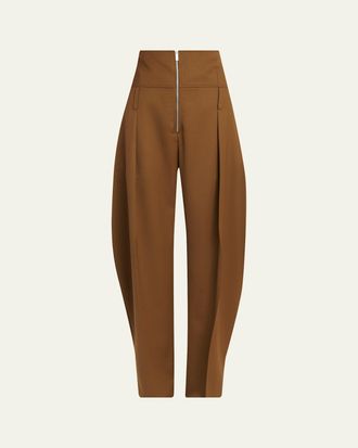 Ferragamo Pleated Wool-Cashmere Barrel-Leg Trousers
