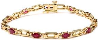 House of Brilliance 10K Yellow Gold Oval Ruby and 1/10 Cttw Diamond Bar Prong Set Bracelet at Nordstrom