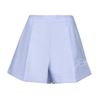 Givenchy High Waist Medallion Geborduurde Shorts - Dames - Bermuda - Blauw - S - Katoen - Korte Broeken