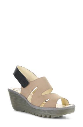 FLY London Yaad Slingback Platform Wedge Sandal in Taupe/Black at Nordstrom, Size 10-10.5Us