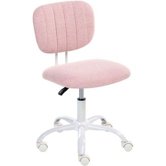 Beliani Desk Chair Pink Fabric Upholstery Iron Frame Swivel Adjustable Height Armless Home Office Kids Room BUBBLY