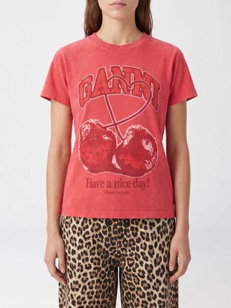 Ganni T-shirt in cotone a girocollo con logo stampato