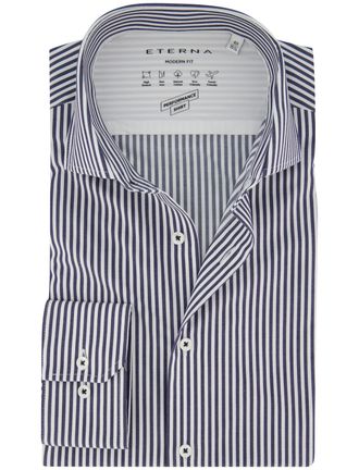 Eterna Donkerblauw gestreept overhemd Eterna Modern Fit strijkvrij