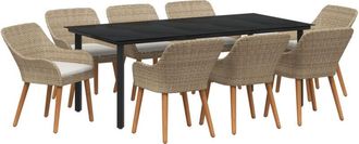 vidaXL Garden Dining Set with Cushion 9 pcs Beige Poly Rattan Vidaxl
