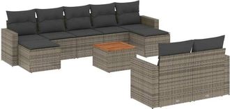 vidaXL Set De Sof&aacute;s De Jard&iacute;n 10 Pzas Con Cojines Rat&aacute;n Sint&eacute;tico Gris Vidaxl