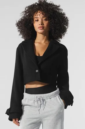 Alo | Wool Cropped Metro Trench Jacket in Black, Size: Medium