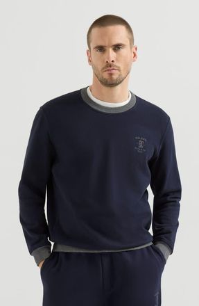 Brunello Cucinelli Cotton French terry sweatshirt with embroidery in Cobalt at Nordstrom, Size Xxx-Large