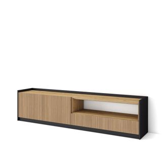 Skraut Home Mueble tv efecto madera roble y negro 207x37x50cm