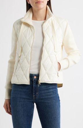 Bernardo Mixed Media Quilt Front Sweater Jacket in Vanilla Ice at Nordstrom, Size Xx-Large