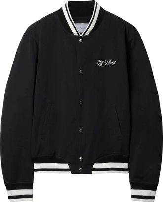 Off-white Bomber Jackets, male, Black, Size: M Script Souvenir Varsity Jacket
