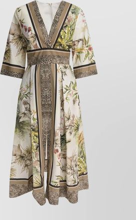 Elie Saab cotton midi dress with floral and animal print