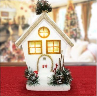 Trade Shop Trade Shop - Casetta Con Rametti Bacche E Pigne Con Luce A Pile 32cm Decorazioni Natalizie