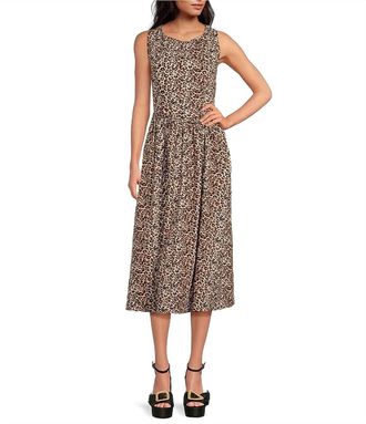 Skies Are Blue Clothing Poplin Midi Dress In Leopard Print